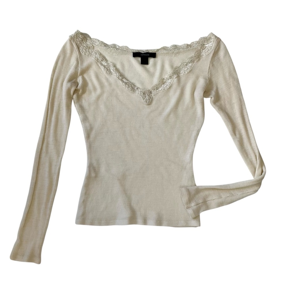 Express Top & FREE Plaid Button Down Shirt XS Lace & Bead Accented